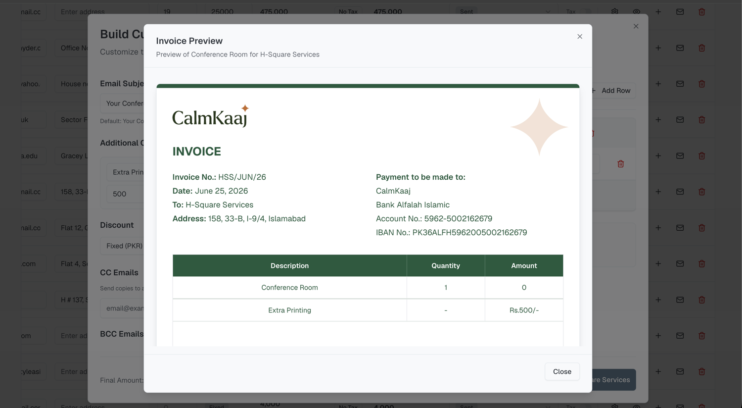 Custom invoice builder