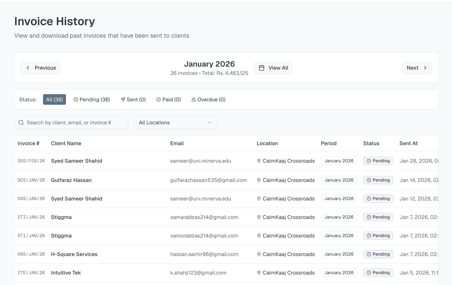 Invoice history